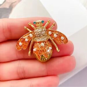 Gold Orange Bee Brooch